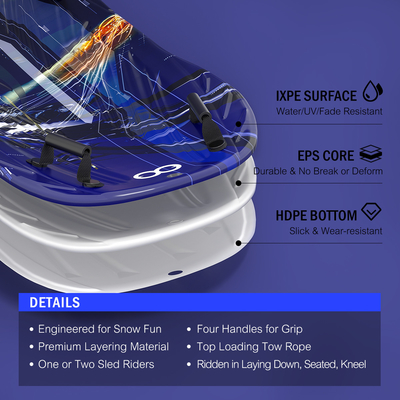 Traîneau à neige XPE EPS HDPE pour enfants unisexe pour adultes Logo personnalisable 2 poignées et corde à tirer