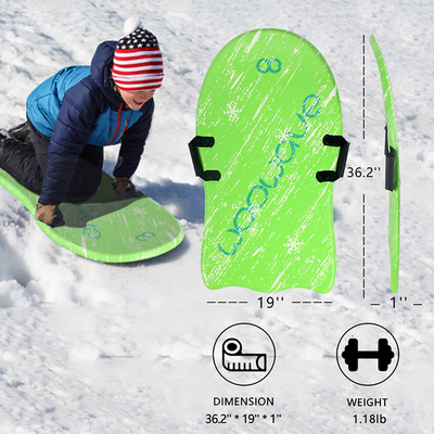 3 &quot; Woowave Durable Green Adult Snow Ski Sled Meilleures traîneaux de neige en mousse pour enfants et adultes 1&quot; épaisseur de planche