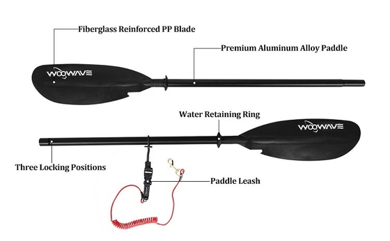 Occasion Lacs Rivières Woowave Kayak Paddle Alliage d'aluminium Arbre à 2 pièces Paddle réglable pour bateau