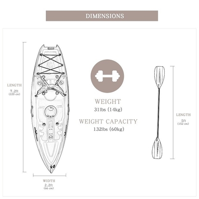 1 personne à pédale à roue Kayak de pêche à Woowave gonflable avec des caractéristiques standard laisse