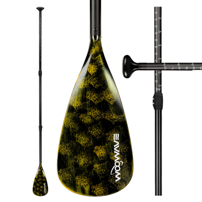 Noir/jaune 3 pièces de fibre de carbone SUP Paddle Woowave réglable pour bateau
