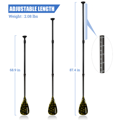 Noir/jaune 3 pièces de fibre de carbone SUP Paddle Woowave réglable pour bateau
