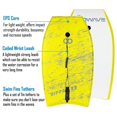 Planche de surf douce pour le divertissement aquatique Hauteur 2'-4' 60cm-120cm Aventure jaune