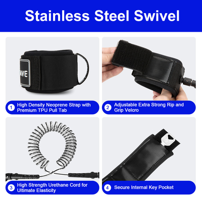 Corde à jambe en TPU pour le surf et le paddleboarding 6'7'8'9'10'11'12' de longueur