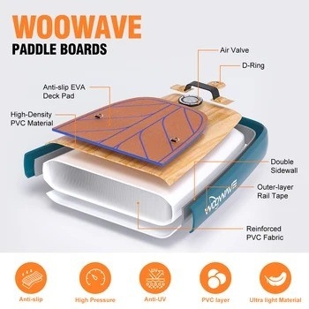 Couleur personnalisée de la laisse de surf Woowave ISUP Bodyboard 10'2 'pour les lacs rivières et le design