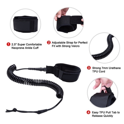 Leash de surf durable enroulé Leash de surf pour le surf Corde à jambe Corde à genou Noir