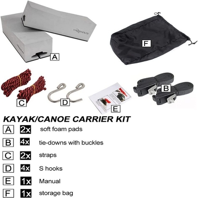 EVA Roof Rack Pads en mousse pour les lacs rivières WOOWAVE Deluxe Kayak Carrier Kit 12 pouces