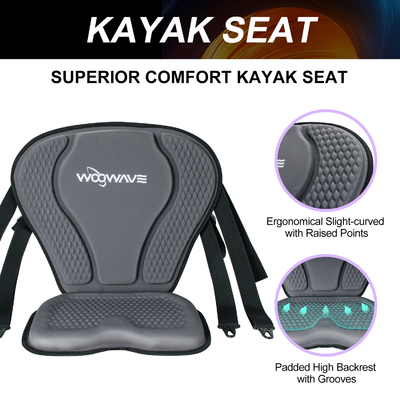 Petit sac inclus style noir plus épais siège de kayak pour bateau de pêche 20,2*18,6x2,9 pouces