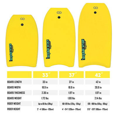 WOOWAVE 33&quot; 37&quot; 42&quot; Bodyboard PROFESSIONAL niveau de pratique EPS Design Leash inclus