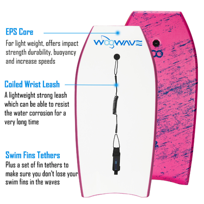 41 pouces enfants planche de surf de natation planche de corps rose planche de corps avec laisse EPS XPE matériau HDPE