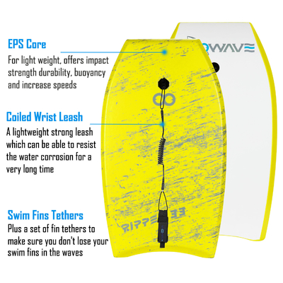 Couleur personnalisée et conception de logo jaune Bodyboard 33 pouces pour le surf sur les lacs et les rivières