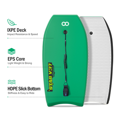 Poids de la planche 1,17lbs Woowave 33 pouces Design personnalisé HDPE Shortboard Bodyboard pour les coureurs