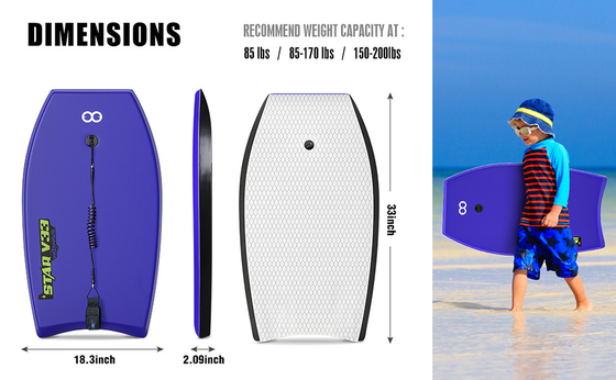 Poids de la planche 1,17lbs Woowave 33 pouces Design personnalisé HDPE Shortboard Bodyboard pour les coureurs