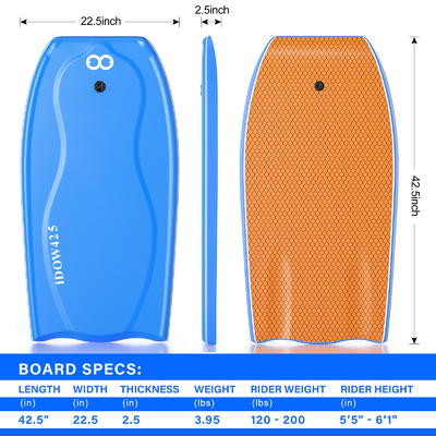Bodyboard de surf léger avec laisse de surf 22,5 pouces Largeur 3,95lbs Poids