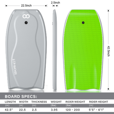 22.5 pouces Bodyboard de surf avec une tige de carbone à l'intérieur et un design léger