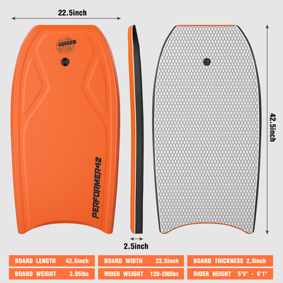 Bodyboard masculin de 42,5 pouces avec PE Core Essentiel de surf professionnel